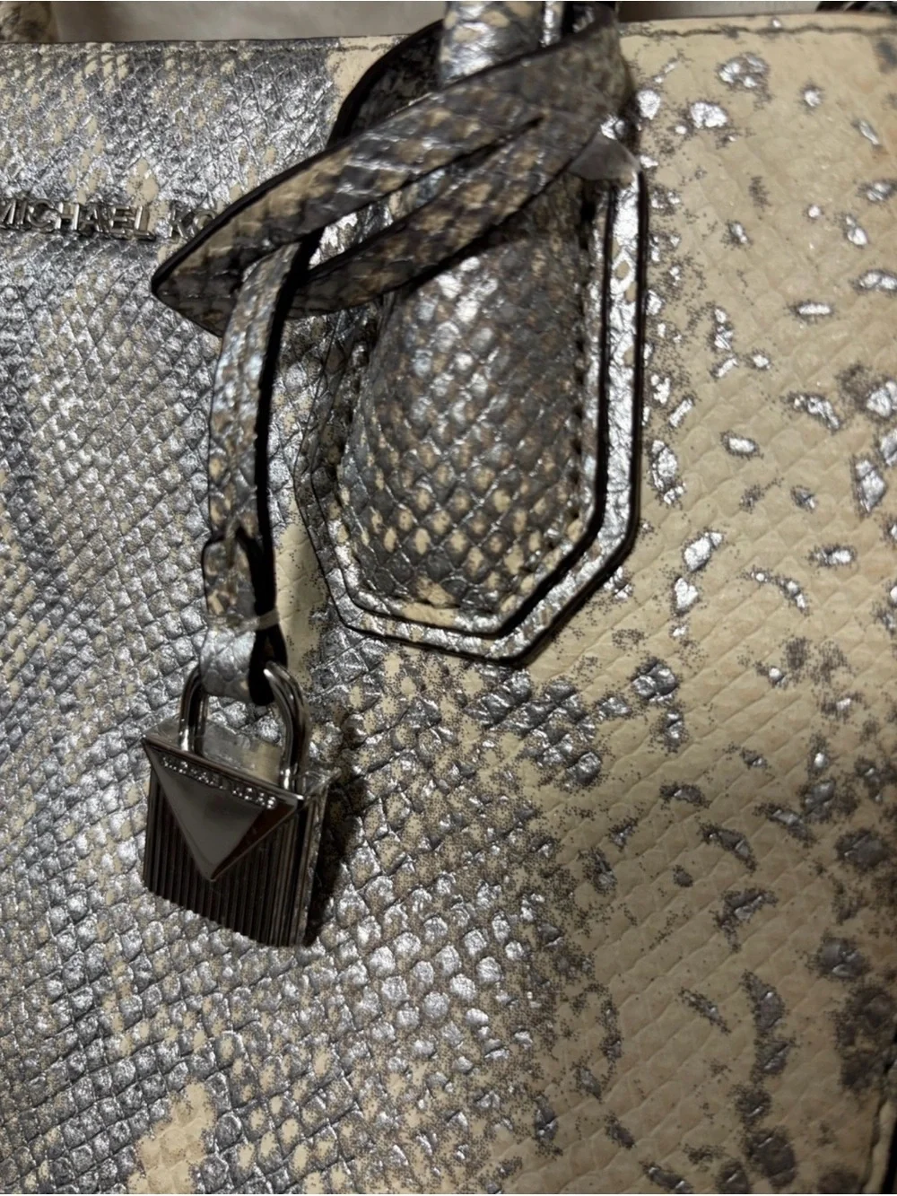 Michael Kors Metallic Silver Snake-Embossed Satchel Crossbody NWOT!!
